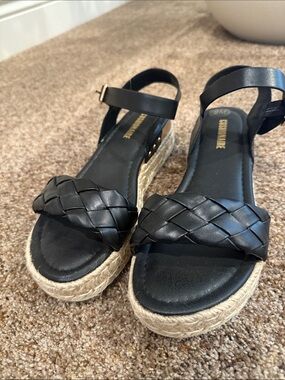 Comfortiva Black Braided Espadrille Sandal with Ankle Strap